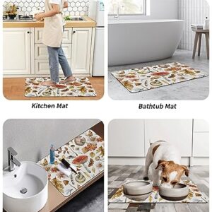 Gogobebe Super Absorbent Diatom Mud Mat Fall Thanksgiving Mushroom Retro Rustic Floral Botanical Leaves Quick-Drying Thin Bath Mat Non-Slip Bathtub Mat Anti-Skid Rubber Bathroom Shower Mat 16x24in