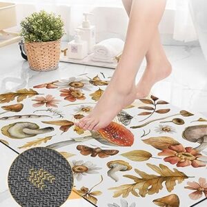 Gogobebe Super Absorbent Diatom Mud Mat Fall Thanksgiving Mushroom Retro Rustic Floral Botanical Leaves Quick-Drying Thin Bath Mat Non-Slip Bathtub Mat Anti-Skid Rubber Bathroom Shower Mat 16x24in