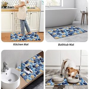 Gogobebe Super Absorbent Diatom Mud Mat Blue Brown Watercolor Macaron Texture Quick-Drying Thin Bath Mat Non-Slip Bathtub Mat Anti-Skid Rubber Bathroom Shower Mat 16x24in