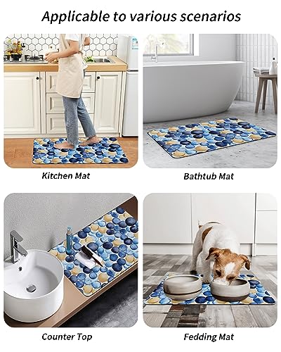 Gogobebe Super Absorbent Diatom Mud Mat Blue Brown Watercolor Macaron Texture Quick-Drying Thin Bath Mat Non-Slip Bathtub Mat Anti-Skid Rubber Bathroom Shower Mat 16x24in