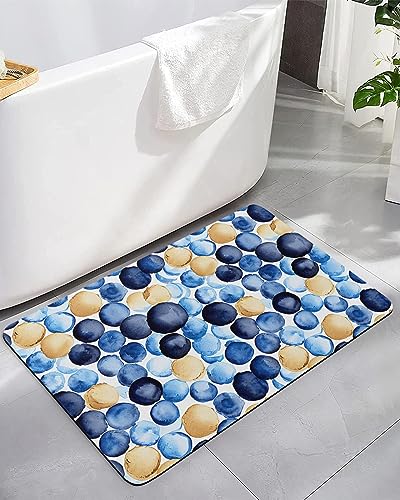 Gogobebe Super Absorbent Diatom Mud Mat Blue Brown Watercolor Macaron Texture Quick-Drying Thin Bath Mat Non-Slip Bathtub Mat Anti-Skid Rubber Bathroom Shower Mat 16x24in