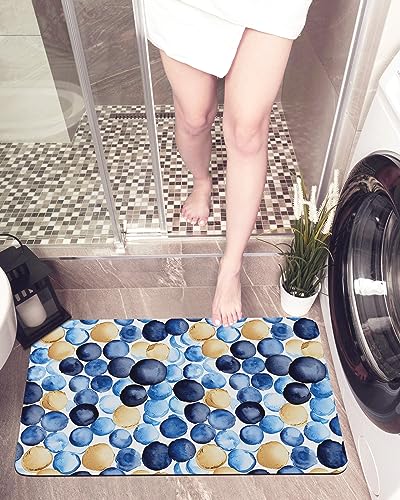 Gogobebe Super Absorbent Diatom Mud Mat Blue Brown Watercolor Macaron Texture Quick-Drying Thin Bath Mat Non-Slip Bathtub Mat Anti-Skid Rubber Bathroom Shower Mat 16x24in