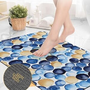 Gogobebe Super Absorbent Diatom Mud Mat Blue Brown Watercolor Macaron Texture Quick-Drying Thin Bath Mat Non-Slip Bathtub Mat Anti-Skid Rubber Bathroom Shower Mat 16x24in