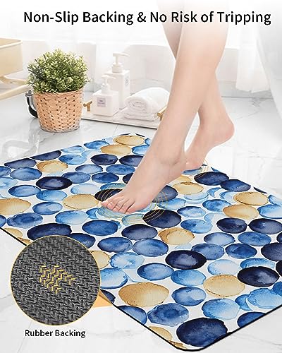 Gogobebe Super Absorbent Diatom Mud Mat Blue Brown Watercolor Macaron Texture Quick-Drying Thin Bath Mat Non-Slip Bathtub Mat Anti-Skid Rubber Bathroom Shower Mat 16x24in