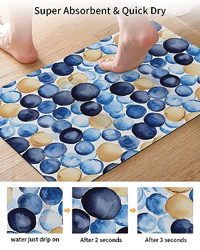 Gogobebe Super Absorbent Diatom Mud Mat Blue Brown Watercolor Macaron Texture Quick-Drying Thin Bath Mat Non-Slip Bathtub Mat Anti-Skid Rubber Bathroom Shower Mat 16x24in