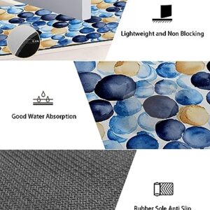 Gogobebe Super Absorbent Diatom Mud Mat Blue Brown Watercolor Macaron Texture Quick-Drying Thin Bath Mat Non-Slip Bathtub Mat Anti-Skid Rubber Bathroom Shower Mat 16x24in