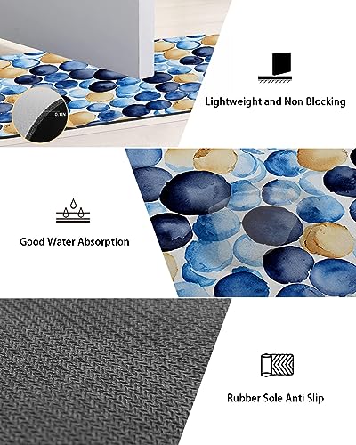 Gogobebe Super Absorbent Diatom Mud Mat Blue Brown Watercolor Macaron Texture Quick-Drying Thin Bath Mat Non-Slip Bathtub Mat Anti-Skid Rubber Bathroom Shower Mat 16x24in