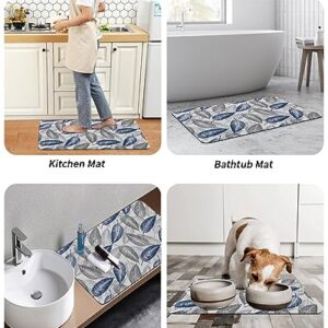 Gogobebe Super Absorbent Diatom Mud Mat Navy Blue Gray Leaves Leaf Texture Quick-Drying Thin Bath Mat Non-Slip Bathtub Mat Anti-Skid Rubber Bathroom Shower Mat 16x24in