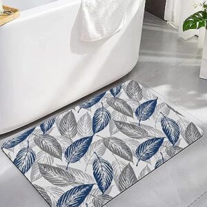 Gogobebe Super Absorbent Diatom Mud Mat Navy Blue Gray Leaves Leaf Texture Quick-Drying Thin Bath Mat Non-Slip Bathtub Mat Anti-Skid Rubber Bathroom Shower Mat 16x24in