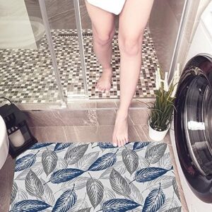 Gogobebe Super Absorbent Diatom Mud Mat Navy Blue Gray Leaves Leaf Texture Quick-Drying Thin Bath Mat Non-Slip Bathtub Mat Anti-Skid Rubber Bathroom Shower Mat 16x24in