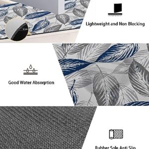 Gogobebe Super Absorbent Diatom Mud Mat Navy Blue Gray Leaves Leaf Texture Quick-Drying Thin Bath Mat Non-Slip Bathtub Mat Anti-Skid Rubber Bathroom Shower Mat 16x24in