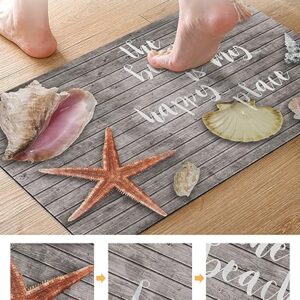 Gogobebe Super Absorbent Diatom Mud Mat Starfish Shell Conch on Vintage Wooden Planks Quick-Drying Thin Bath Mat Non-Slip Bathtub Mat Anti-Skid Rubber Bathroom Shower Mat 16x24in