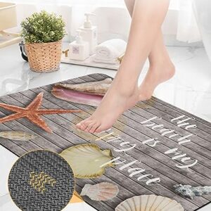 Gogobebe Super Absorbent Diatom Mud Mat Starfish Shell Conch on Vintage Wooden Planks Quick-Drying Thin Bath Mat Non-Slip Bathtub Mat Anti-Skid Rubber Bathroom Shower Mat 16x24in