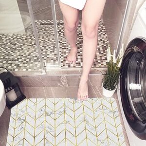 Gogobebe Super Absorbent Diatom Mud Mat Abstract Yellow Geometric Chevron Marble Texture Quick-Drying Thin Bath Mat Non-Slip Bathtub Mat Anti-Skid Rubber Bathroom Shower Mat 16x24in