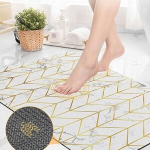 Gogobebe Super Absorbent Diatom Mud Mat Abstract Yellow Geometric Chevron Marble Texture Quick-Drying Thin Bath Mat Non-Slip Bathtub Mat Anti-Skid Rubber Bathroom Shower Mat 16x24in