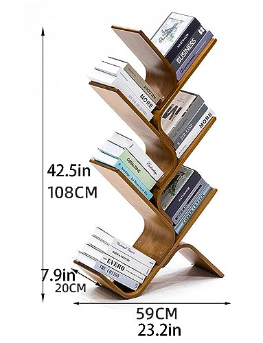 VERAMY 6 Tier Floor Standing Bookcase Storage Rack Tree Bookshelf Bamboo Book Shelf Large Capacity Bookshelf Utility Organizer Shelves Corner Bookshelf for Small Space (Color : Natural)