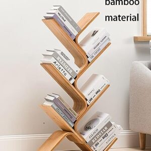 VERAMY 6 Tier Floor Standing Bookcase Storage Rack Tree Bookshelf Bamboo Book Shelf Large Capacity Bookshelf Utility Organizer Shelves Corner Bookshelf for Small Space (Color : Natural)