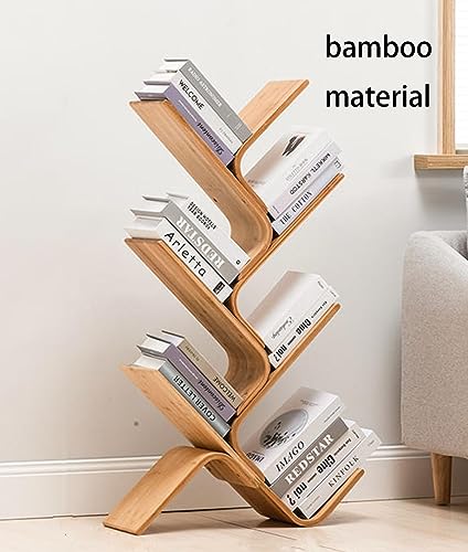 VERAMY 6 Tier Floor Standing Bookcase Storage Rack Tree Bookshelf Bamboo Book Shelf Large Capacity Bookshelf Utility Organizer Shelves Corner Bookshelf for Small Space (Color : Natural)