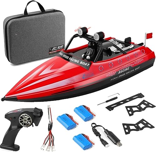 AUTO CARE WLtoys WL917 RC Boat for Pools and Lakes 2.4G High Speed Racing Boat 370 Carbon Brush Motor 16 km/h Model Electric Radio Remote Control Jet Boat Gifts(Red)