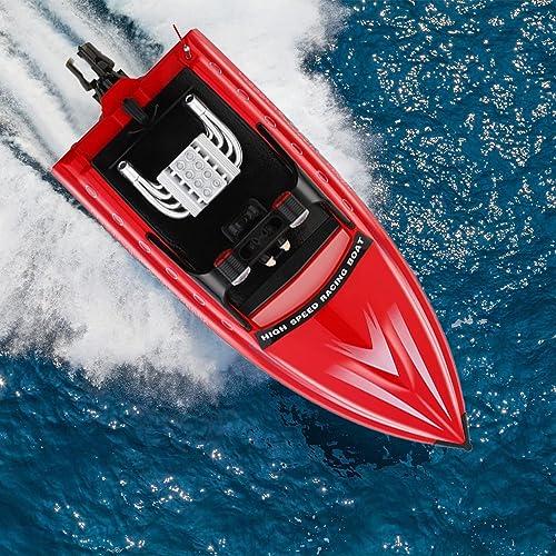 AUTO CARE WLtoys WL917 RC Boat for Pools and Lakes 2.4G High Speed Racing Boat 370 Carbon Brush Motor 16 km/h Model Electric Radio Remote Control Jet Boat Gifts(Red)