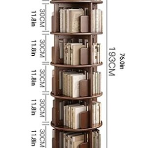 VERAMY 6 Tier Tall Book Shelf Rotating Bookshelf Floor Standing Bookcase Storage Rack Large Capacity Bookshelf Utility Organizer Shelves for Bedroom Living Room Study Room (Color : Brown)