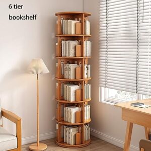 VERAMY 6 Tier Tall Book Shelf Rotating Bookshelf Floor Standing Bookcase Storage Rack Large Capacity Bookshelf Utility Organizer Shelves for Bedroom Living Room Study Room (Color : Brown)