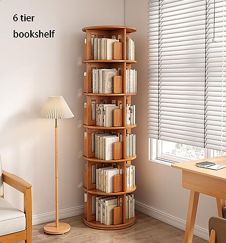 VERAMY 6 Tier Tall Book Shelf Rotating Bookshelf Floor Standing Bookcase Storage Rack Large Capacity Bookshelf Utility Organizer Shelves for Bedroom Living Room Study Room (Color : Brown)