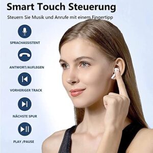 Wireless Headphones Bluetooth 3D HiFi Stereo Headphones in-Ear Built-in Mic with Charging Case, Touch Control Earphones for iPhone/Android - White