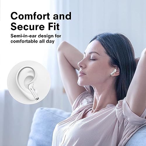 Wireless Headphones Bluetooth 3D HiFi Stereo Headphones in-Ear Built-in Mic with Charging Case, Touch Control Earphones for iPhone/Android - White