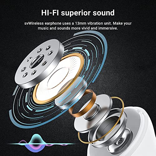 Wireless Headphones Bluetooth 3D HiFi Stereo Headphones in-Ear Built-in Mic with Charging Case, Touch Control Earphones for iPhone/Android - White