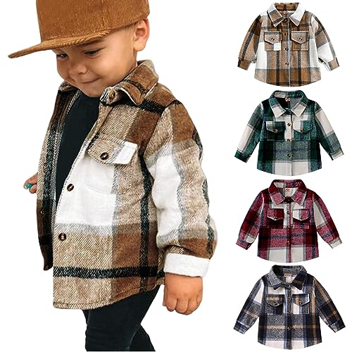 Toddler Baby Boys Girls Jacket Long Sleeve Button Plaid Shirt Kids Autumn Coat Outwear Clothes with Pockets for 6M-4T