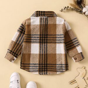 Toddler Baby Boys Girls Jacket Long Sleeve Button Plaid Shirt Kids Autumn Coat Outwear Clothes with Pockets for 6M-4T