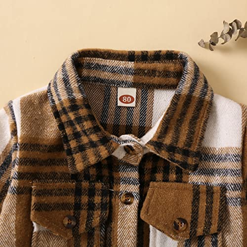 Toddler Baby Boys Girls Jacket Long Sleeve Button Plaid Shirt Kids Autumn Coat Outwear Clothes with Pockets for 6M-4T