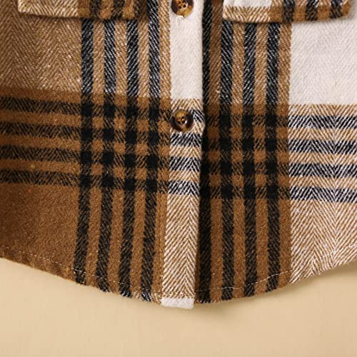 Toddler Baby Boys Girls Jacket Long Sleeve Button Plaid Shirt Kids Autumn Coat Outwear Clothes with Pockets for 6M-4T