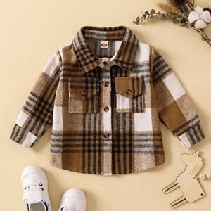 Toddler Baby Boys Girls Jacket Long Sleeve Button Plaid Shirt Kids Autumn Coat Outwear Clothes with Pockets for 6M-4T