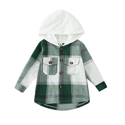 Toddler Baby Boys Girls Plaid Jacket Hoodie Button Coat Long Sleeve Shirt Tops Outerwear Fall Clothes for Autumn 6M-13T