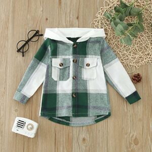 Toddler Baby Boys Girls Plaid Jacket Hoodie Button Coat Long Sleeve Shirt Tops Outerwear Fall Clothes for Autumn 6M-13T