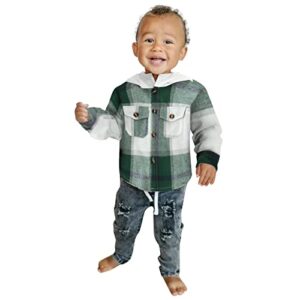 Toddler Baby Boys Girls Plaid Jacket Hoodie Button Coat Long Sleeve Shirt Tops Outerwear Fall Clothes for Autumn 6M-13T