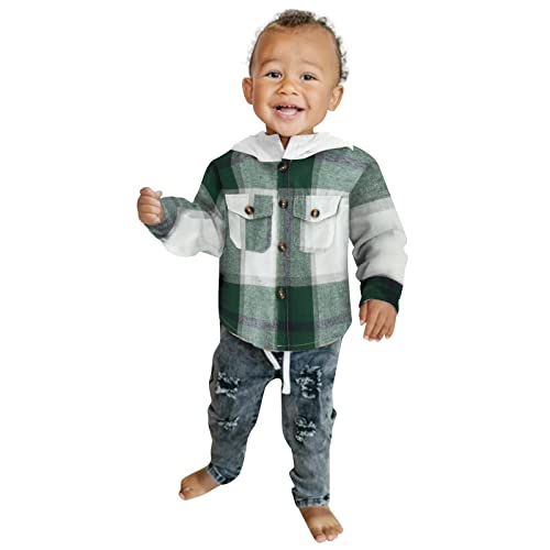 Toddler Baby Boys Girls Plaid Jacket Hoodie Button Coat Long Sleeve Shirt Tops Outerwear Fall Clothes for Autumn 6M-13T