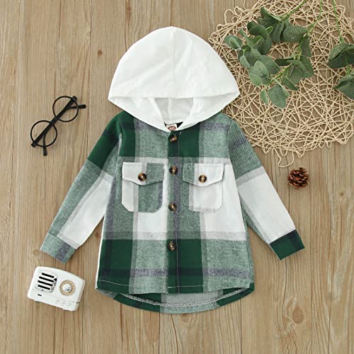 Toddler Baby Boys Girls Plaid Jacket Hoodie Button Coat Long Sleeve Shirt Tops Outerwear Fall Clothes for Autumn 6M-13T