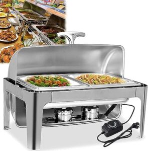 stainless steel chafing dishes, electric food buffet warmer, rectangular catering chafer warmer set with removable warming trays for parties and buffet 9l