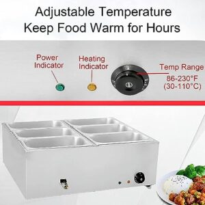 2/3/4/6 Commercial Electric Food Warmer, 1500W Stainless Steel Buffet Table Server, for Catering and Restaurants