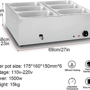 2/3/4/6 Commercial Electric Food Warmer, 1500W Stainless Steel Buffet Table Server, for Catering and Restaurants