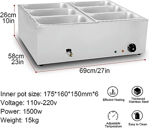 2/3/4/6 Commercial Electric Food Warmer, 1500W Stainless Steel Buffet Table Server, for Catering and Restaurants