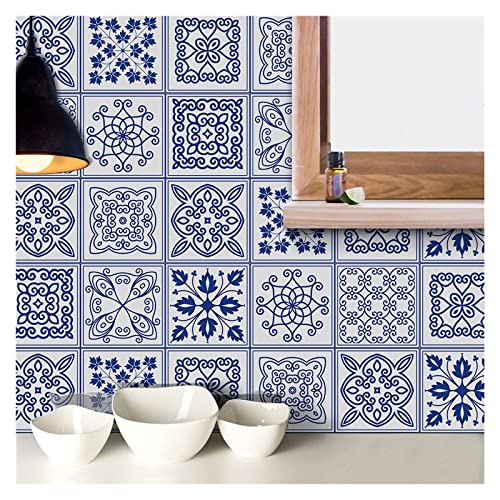 Tile Stickers Simple Blue White Stick on Tiles Bathroom PVC Self Adhesive Wall Tiles Kitchen Stick on Wall Tiles Waterproof Peel and Stick Floor Tiles Self Adhesive Tiles for Walls (Size : 15x15x10pc