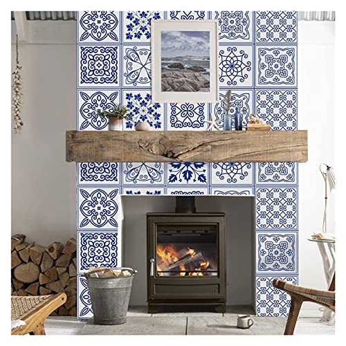 Tile Stickers Simple Blue White Stick on Tiles Bathroom PVC Self Adhesive Wall Tiles Kitchen Stick on Wall Tiles Waterproof Peel and Stick Floor Tiles Self Adhesive Tiles for Walls (Size : 15x15x10pc