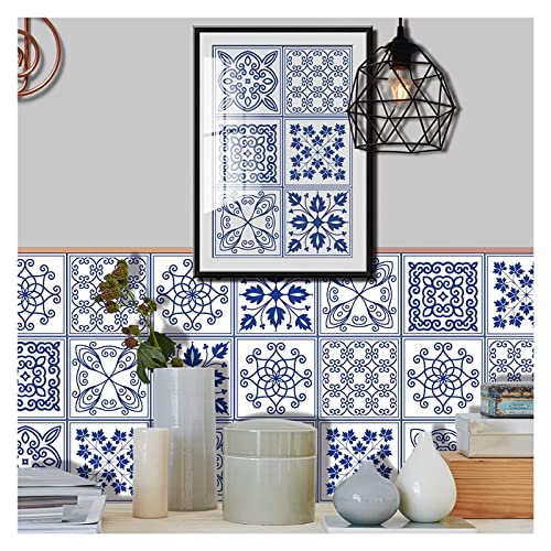 Tile Stickers Simple Blue White Stick on Tiles Bathroom PVC Self Adhesive Wall Tiles Kitchen Stick on Wall Tiles Waterproof Peel and Stick Floor Tiles Self Adhesive Tiles for Walls (Size : 15x15x10pc