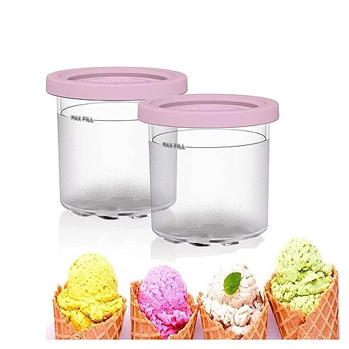 EVANEM 2/4/6PCS Creami Deluxe Pints, for Ninja Creamy Pints and Lids,16 OZ Creami Pint Reusable,Leaf-Proof Compatible with NC299AMZ,NC300s Series Ice Cream Makers,Pink-4PCS