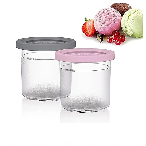 EVANEM 2/4/6PCS Creami Pints, for Ninja Creami Deluxe,16 OZ Ice Cream Pint Cooler Reusable,Leaf-Proof Compatible with NC299AMZ,NC300s Series Ice Cream Makers,Pink+Gray-6PCS