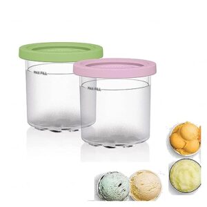 evanem 2/4/6pcs creami containers, for ninja creami deluxe pints,16 oz ice cream containers pint safe and leak proof for nc301 nc300 nc299am series ice cream maker,pink+green-2pcs